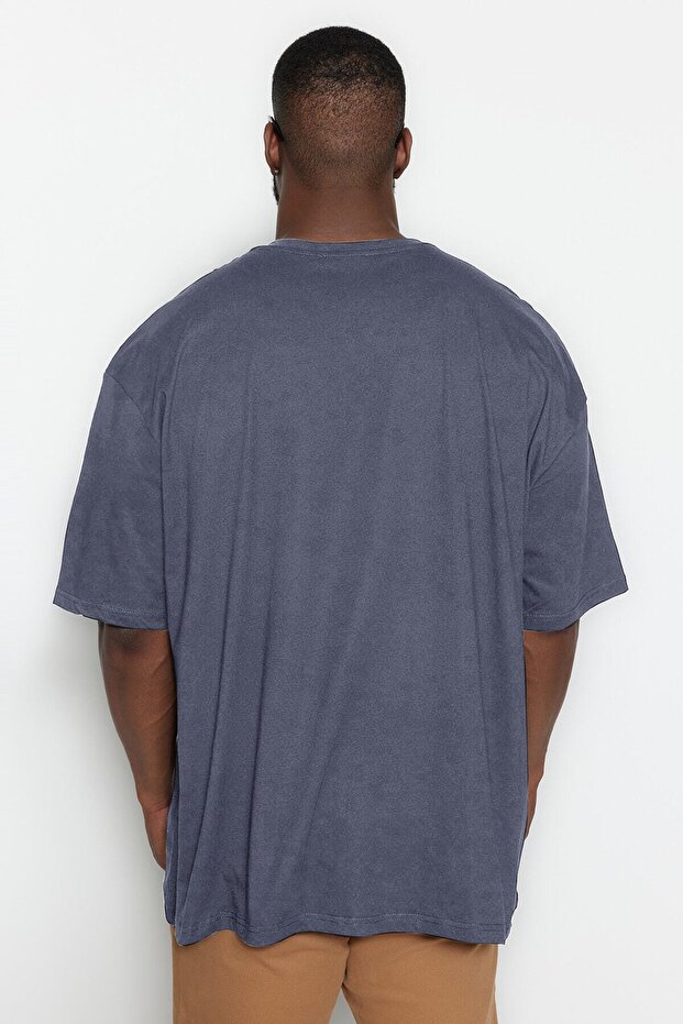 Büyük Beden Antrasit Oversize/Geniş Kesim %100 Pamuklu T-Shirt TMNSS23TS00139 - 12