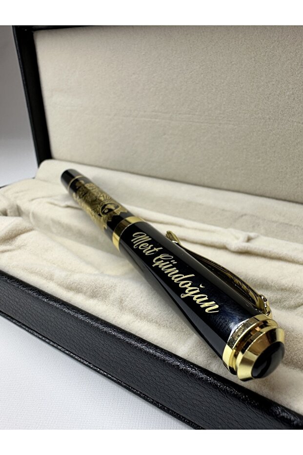 Personalized or Named Ottoman Tura Metal Ballpoint Pen and Leather Box Set