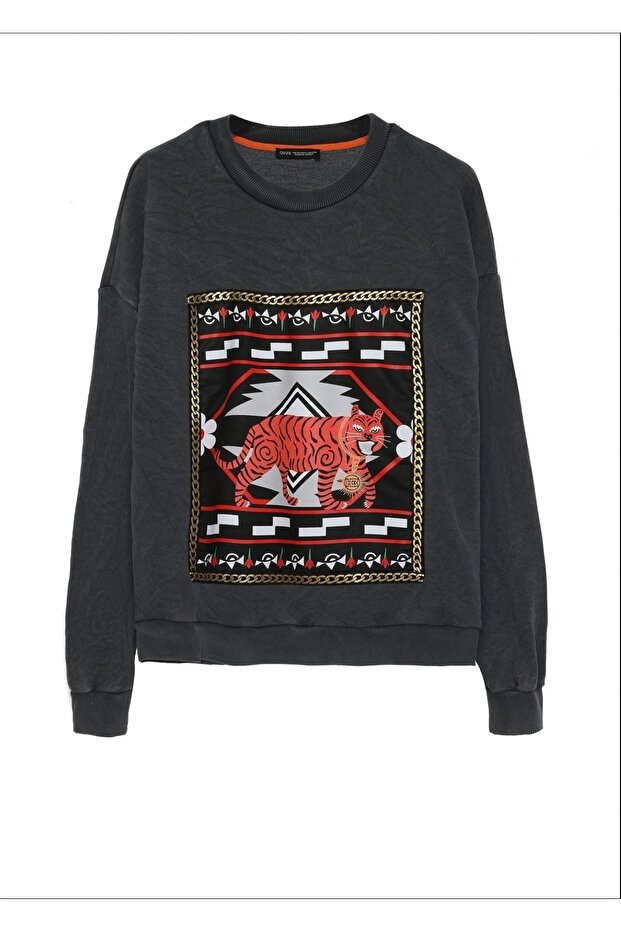 Baskı Detalı Antrasit Sweatshirt - 2