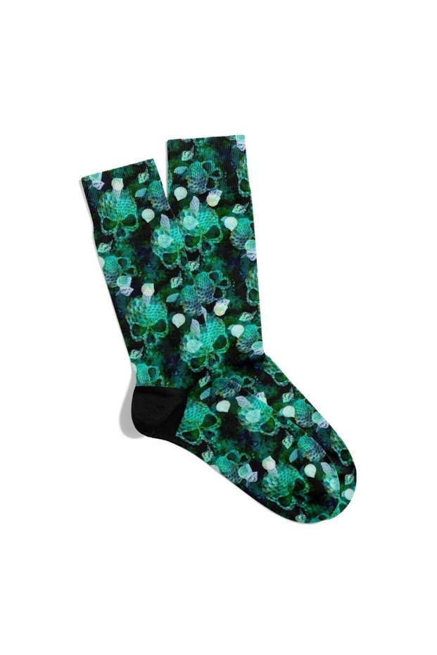 Fun Socks Unisex Hw Skull Leaf Pattern Printed Socks Ecsoket376