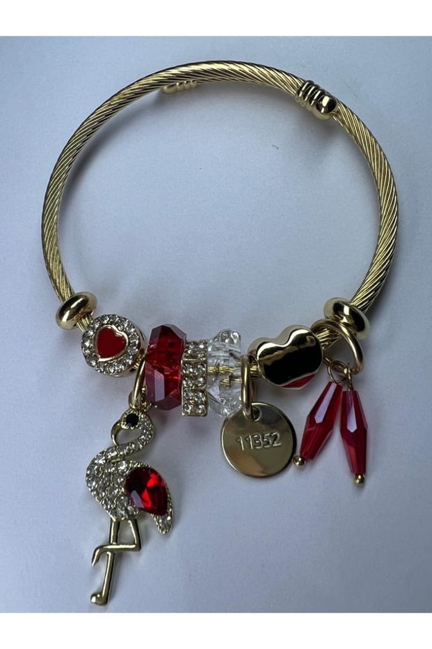 Model Gold Steel Bracelet with Red Flamingo Figure