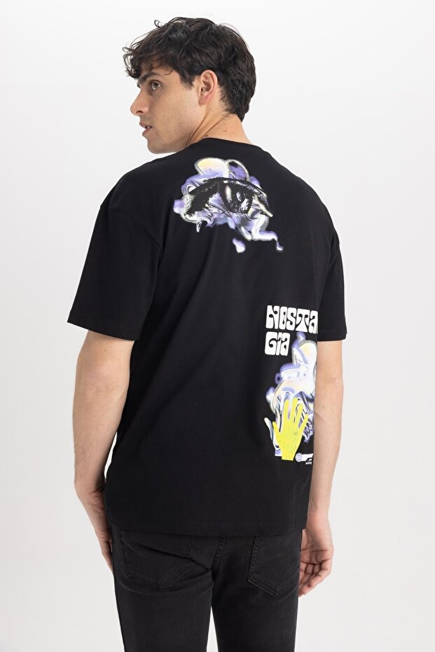 Comfort Fit Crew Neck Back Printed 100% Cotton T-Shirt