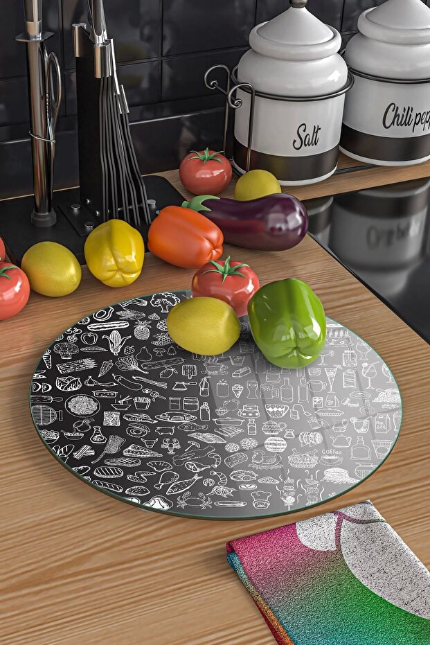 Round Cam Cutting Board - Mixed Text Pattern - 5
