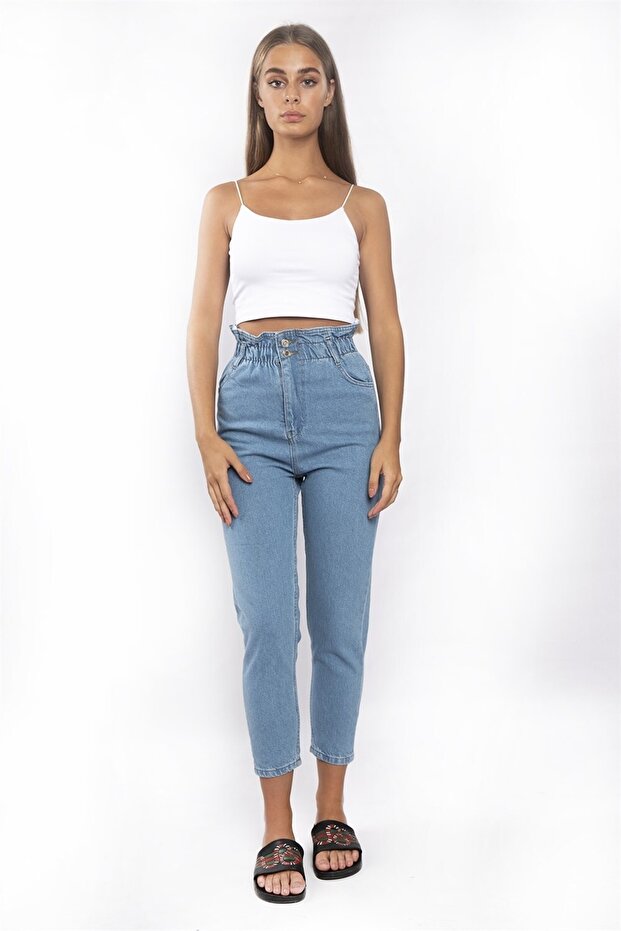 Washable Mom Jean with Elastic Waist -buz Mavifrango