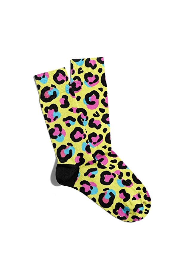 Fun Socks Unisex Yellow Leopard Pattern Printed Socks Ecsoket235