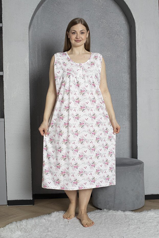Zero Sleeve Button Collar 100% Cotton Combed Plus Size Mother's Nightgown