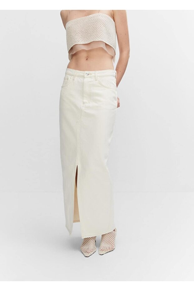 Yırtmaçlı Denim Etek - 1