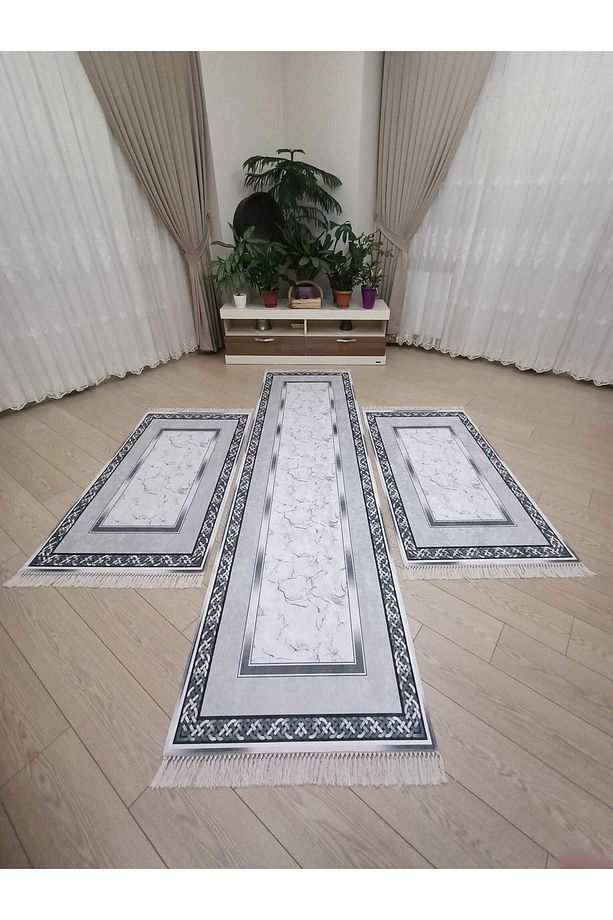 Yatak Odası Seti Yıkanabilir 3 'lü Yatak Odası Yolluk Takımı 2 Adet 80x150 1 Adet 80x300 Cm Halı Set - 1