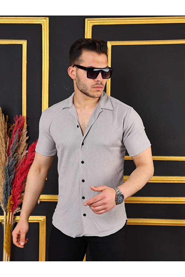Lycra Embroidery Collar Shirt