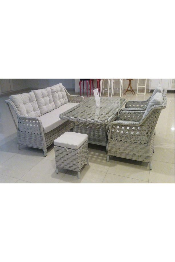 Lumars Rattan Bahçe Mobilyası, Bahçe Koltuk Takımı 3 1 1 Masa 2 Puf - 1