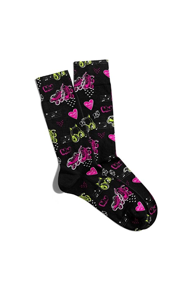Fun Socks Unisex Black Woow Skate Pattern Printed Ecsoket177