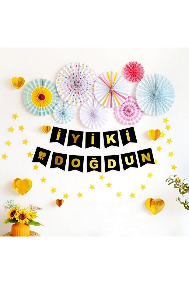 Cardboard Text Gilded Black on Gold Happy Birthday