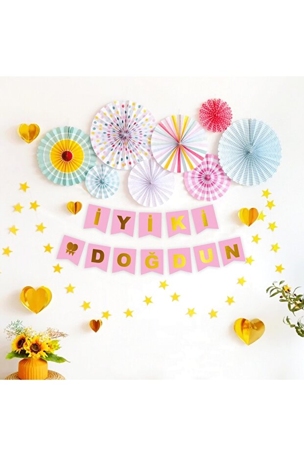Cardboard Writing Gilded Pink on Gold Happy Birthday