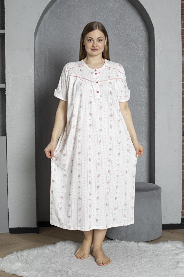 100% Cotton Combed Cotton Short Sleeve Plus Size Mother's Nightgown 140