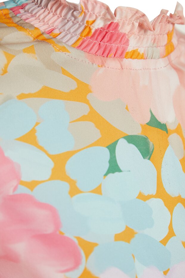 Różowa, wielokolorowa spódnica, plisowana, tkana sukienka w kwiaty TCTAW23EB00260 - 7