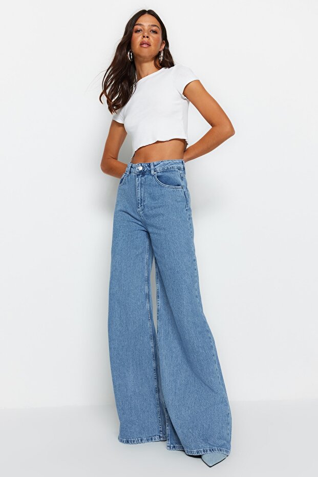 Mavi Yüksek Bel Ekstra Wide Leg Palazzo Geniş Paça %100 Pamuk Non-Stretch Jeans TWOSS23JE00286 - 1