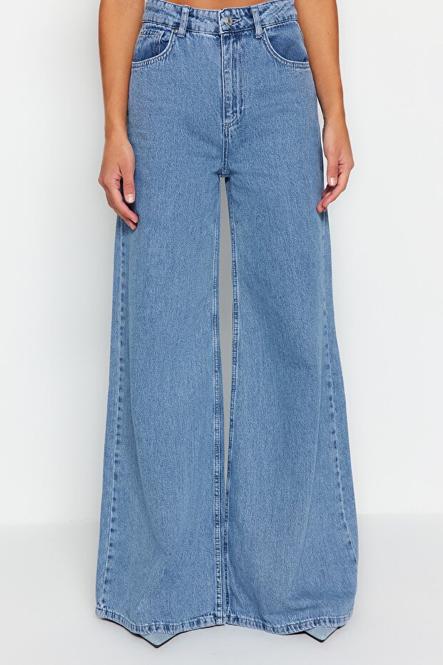 Mavi Yüksek Bel Ekstra Wide Leg Palazzo Geniş Paça %100 Pamuk Non-Stretch Jeans TWOSS23JE00286 - 5