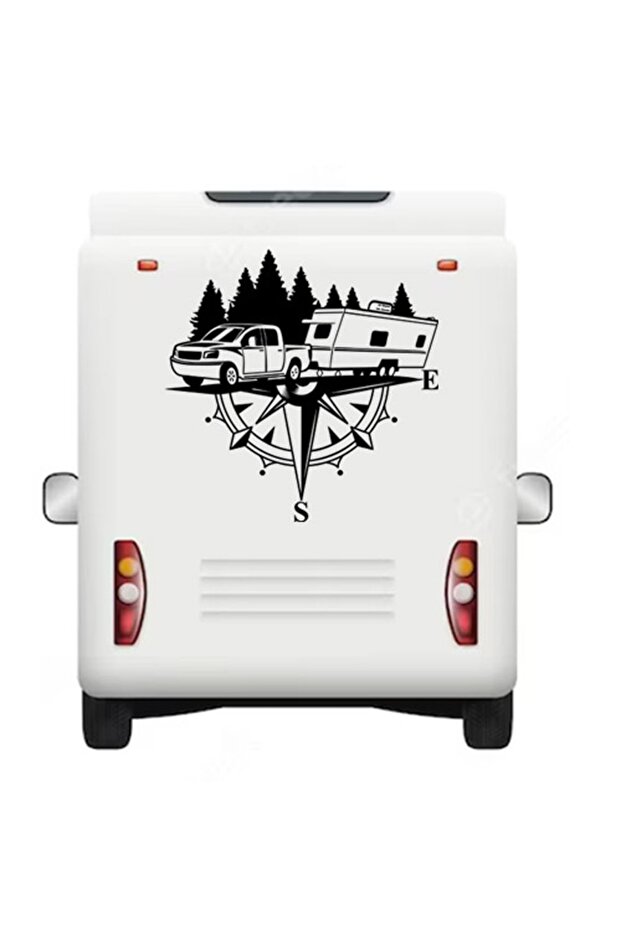 30 X 30 Cm Towing Caravan Compass Nature Sticker
