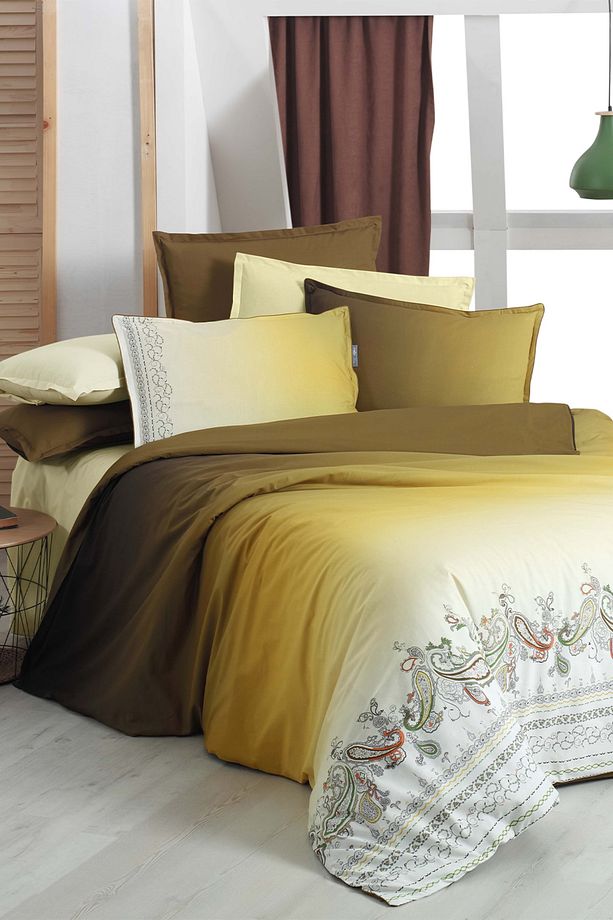 Terry Sarı Tek Kişilik %100 Pamuk Fancy Poplin Nevresim Takımı - 1
