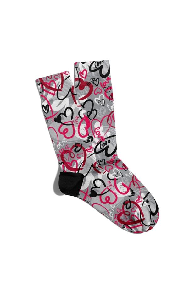 Fun Socks Unisex Love Heart Detailed Printed Socks Ecsoket289