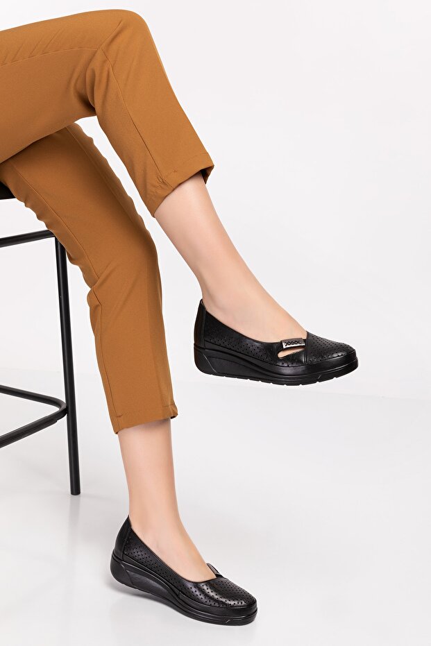 Women's Black Genuine Leather Orthopedic Shoes