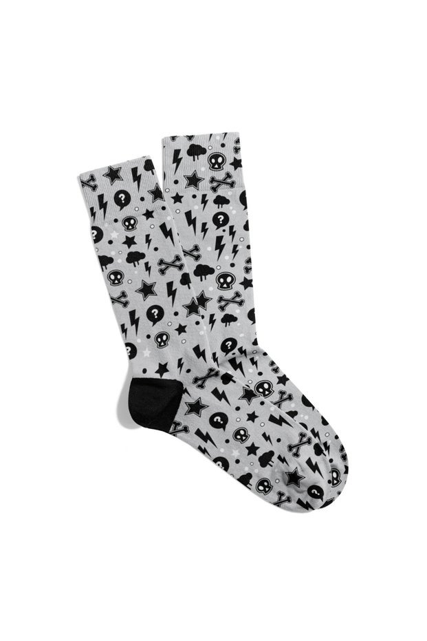 Fun Socks Unisex zzz Gray Skull Boom Printed Socks Ecsoket343