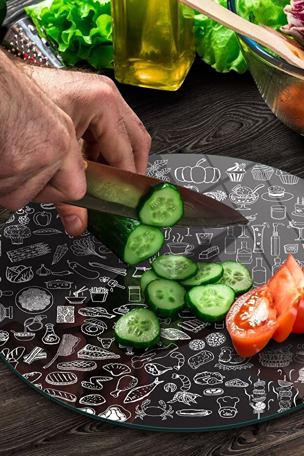 Round Cam Cutting Board - Mixed Text Pattern - 3