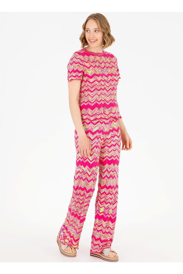 Elastic Waist Loose Fit Pink Women's Trousers Edol