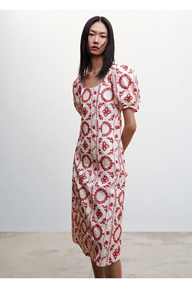 Işlemeli Pamuklu Elbise - 1