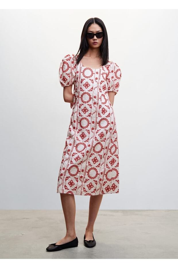 Işlemeli Pamuklu Elbise - 2