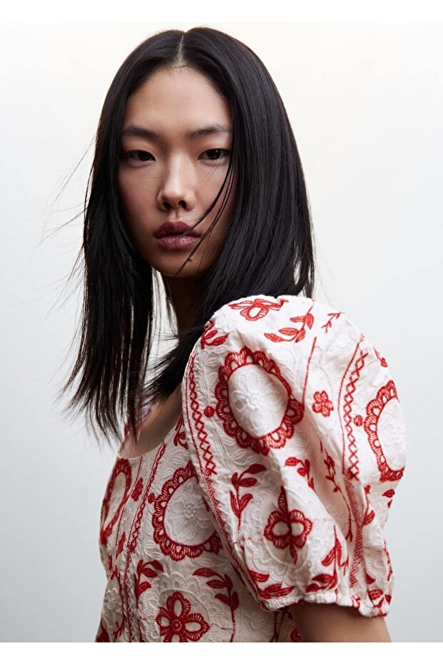 Işlemeli Pamuklu Elbise - 6