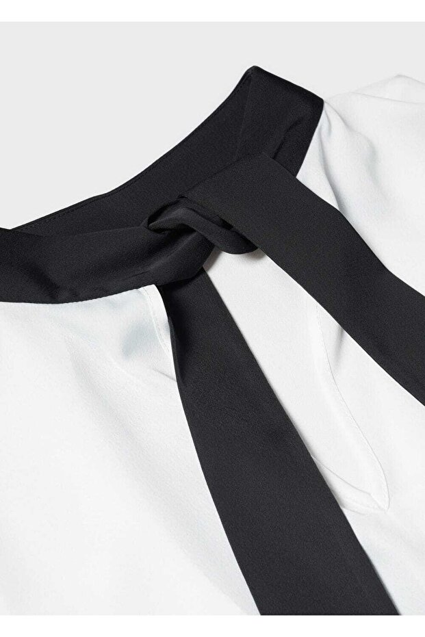 Bağ Detaylı Çift Renk Bluz - 7