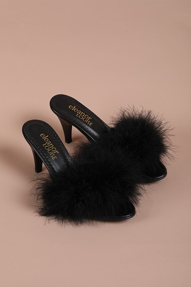 Satin Heeled Furry Bridal Slippers