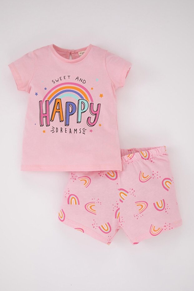 Bedrucktes, kurzärmliges, zweiteiliges Pyjama-Set aus gekämmter Baumwolle für Mädchen - 1