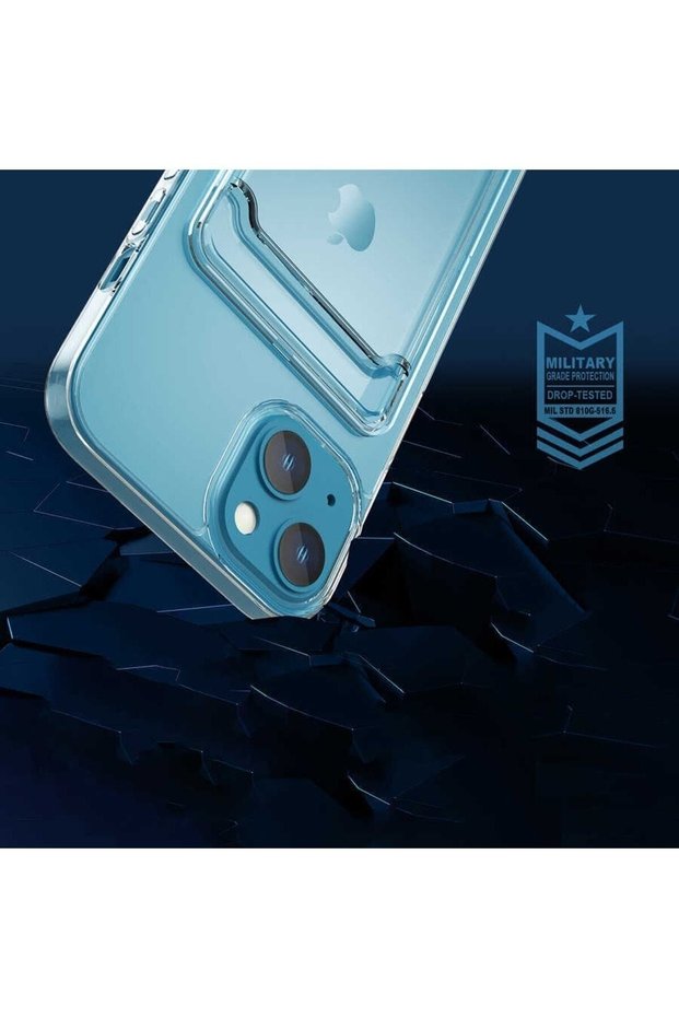 iPhone 13 Compatible Case Transparent Smooth Surface Shock Absorbing Card Holder Cover