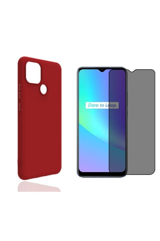 For Oppo Realme C25 Soft Soft Silicone Phone Case and Privacy Ghost Full Containers Glass Screen Protector