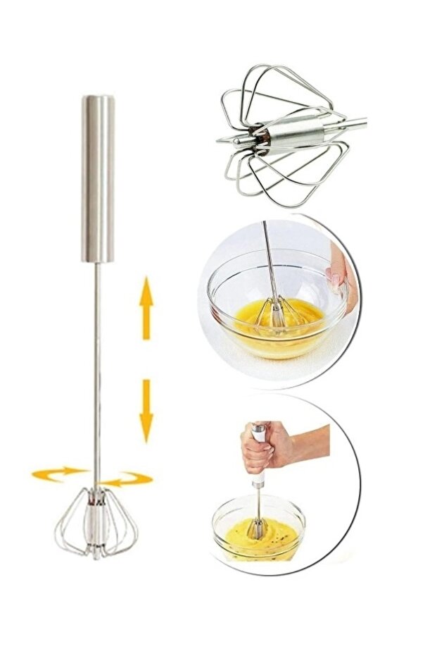 Push-Pull Hand Mixer Stainless Metal Swivel Head Whisk