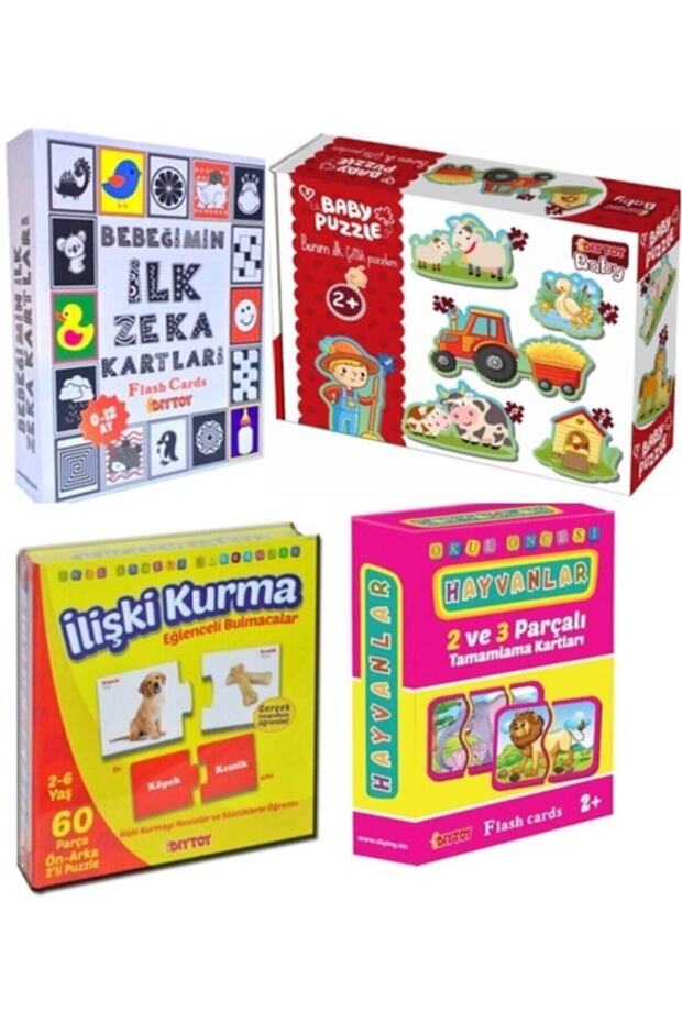 First Intelligence Cards + Baby Puzzle + Emotion Building + 2 and 3 Piece Completion Cards (Set of 4)