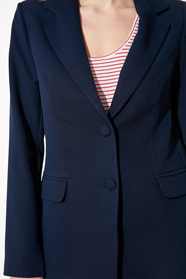 Lacivert Regular Astarlı Dokuma Blazer Ceket TWOSS20CE0126 - 12