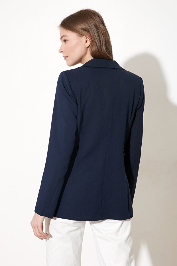 Lacivert Regular Astarlı Dokuma Blazer Ceket TWOSS20CE0126 - 13
