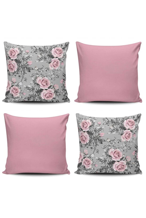 Pink Roses Modern 4-Piece Combination Cushion Cover
