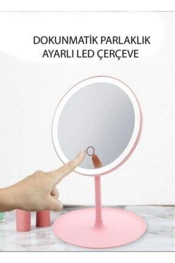 Dokunmatik Led Işıklı Ayarlanabilir Usb Şarjlı Yuvarlak Masa Üstü Makyaj Aynası - 5