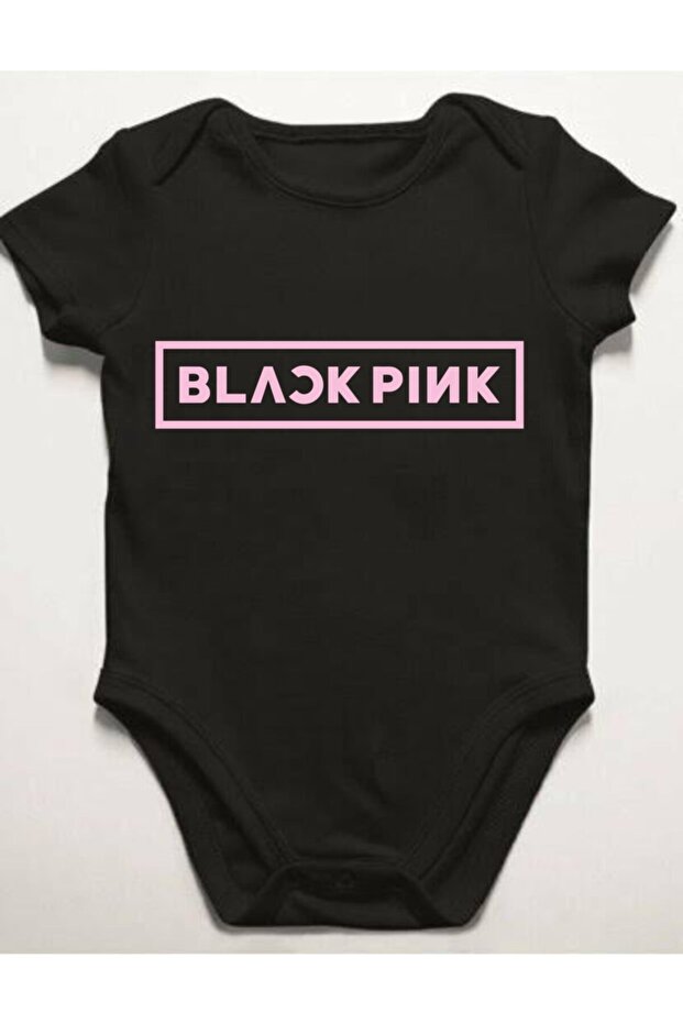 Black Pınk Blackpink 1 Printed Black Baby Bodysuit