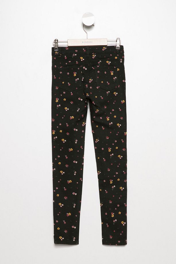 Haki Kız Çocuk Çiçek Desenli 3 Cep Gabardin Pantolon I4320A6.18Sp.Kh243 - 2