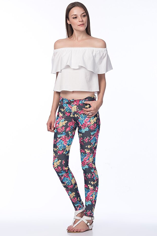 Women's Anthracite Floral Trousers 40122