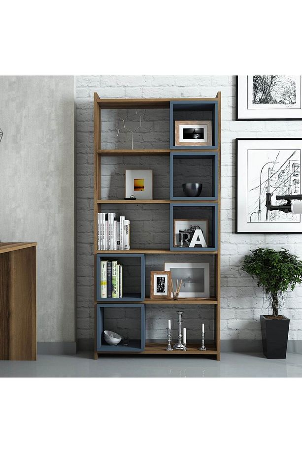 Box Çalışma Masası Ve Kitaplık Takımı - Ceviz / Mavi - 3