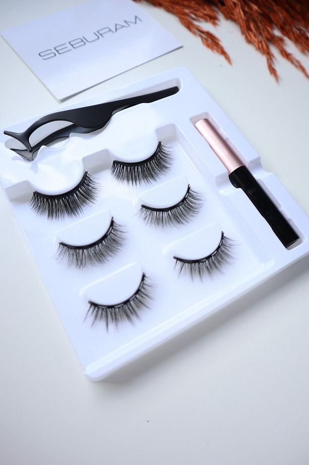 Manyetik Kirpik Mıknatıslı Kirpik Gerçek Görünümlü 3 Çift Eyeliner Cımbız Seti Takma Kiprik - 7