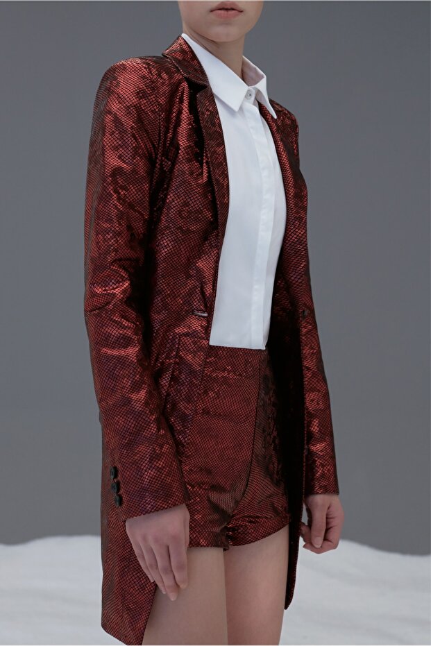 Parlak Deri Mini Şort - 1