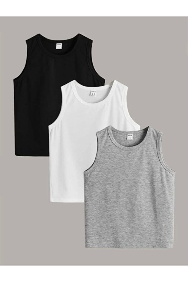 Children's 3-Pack Black-grey-white Tank Top