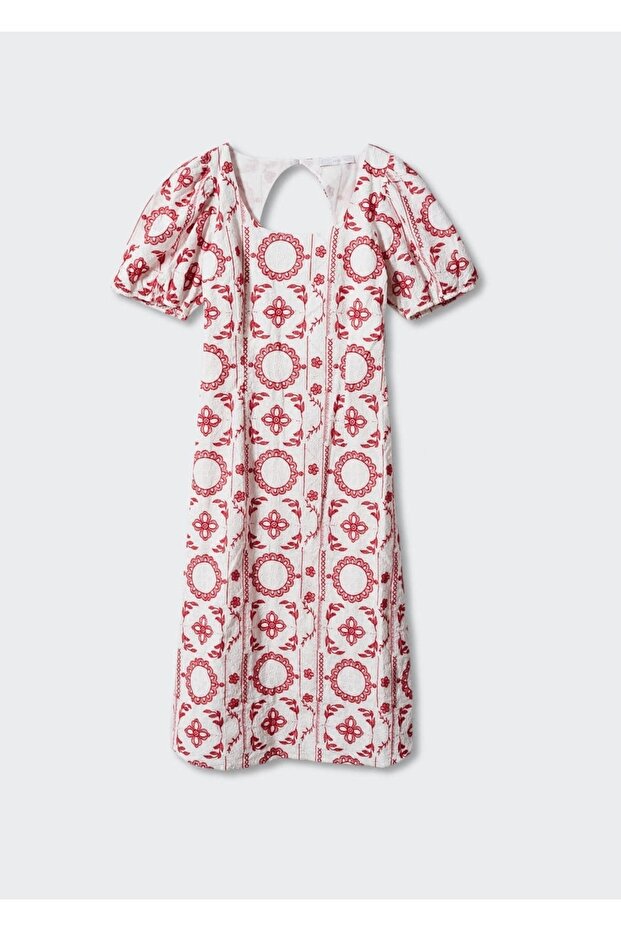 Işlemeli Pamuklu Elbise - 3